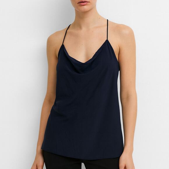 Vince Dark Navy Cowl Neck Bubble Hem Silk Blend Tank Top Size S - Picture 1 of 6